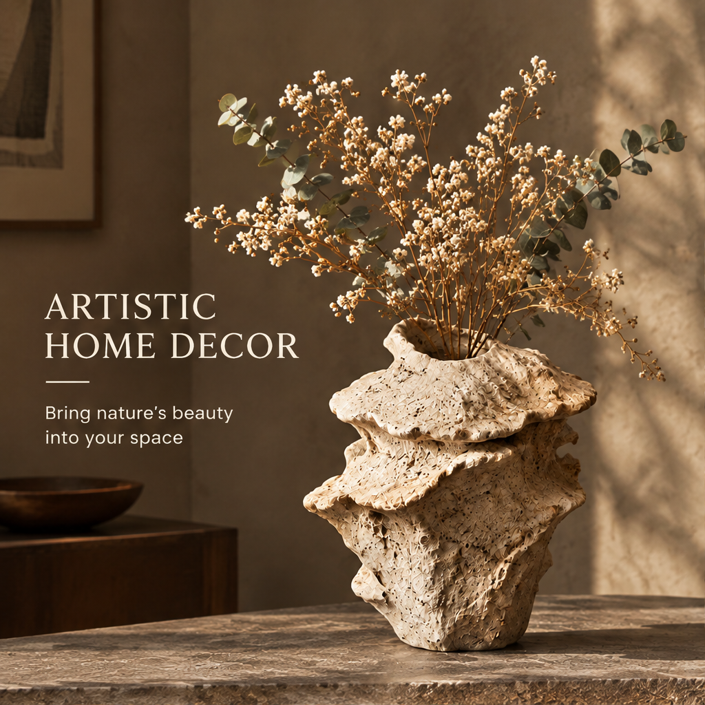 Versatile use clay vase with dried flowers — suitable for fresh flowers, dried flowers, home decoration and office decor
