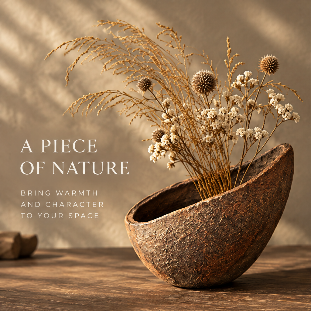 A Piece of Nature — clay bowl vase with dried botanicals, bringing warmth and character to your space