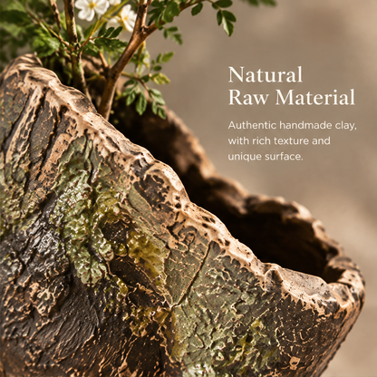 Close-up of natural raw material — authentic handmade clay with rich texture and unique cracked surface detail