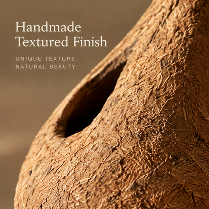 Close-up of handmade textured finish on clay vase — unique texture and natural beauty detail