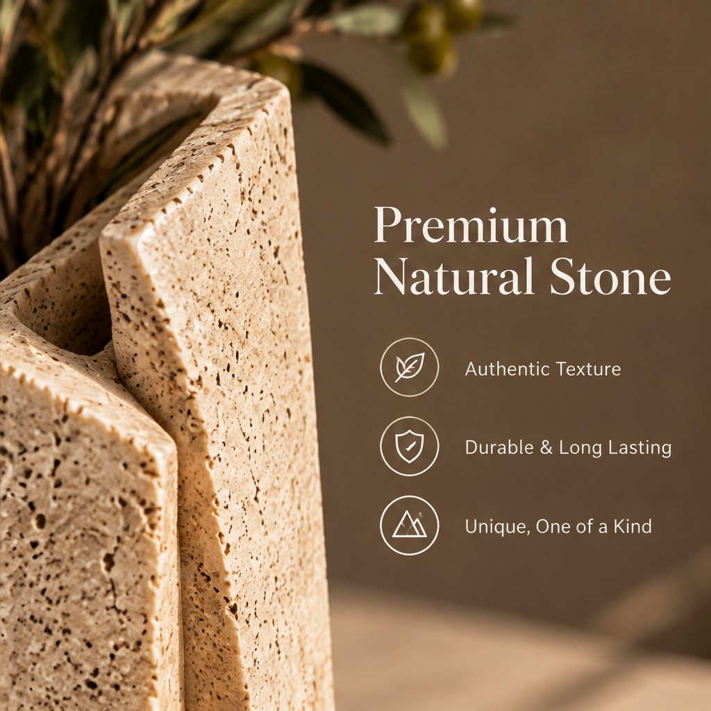 Premium Natural Stone close-up — authentic texture, durable and long lasting, unique one of a kind travertine surface