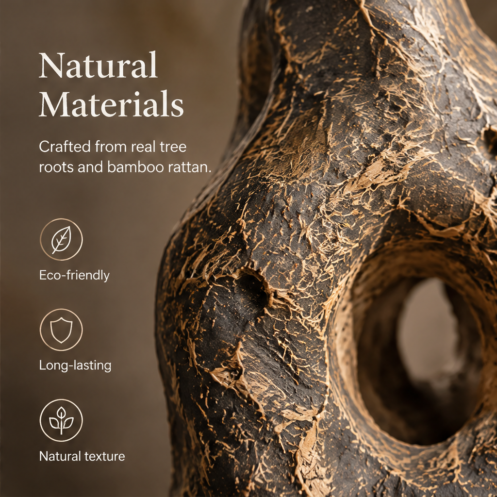 Unique Organic Shape — each piece is one of a kind just like nature, dark root vase with two oval voids in directional light