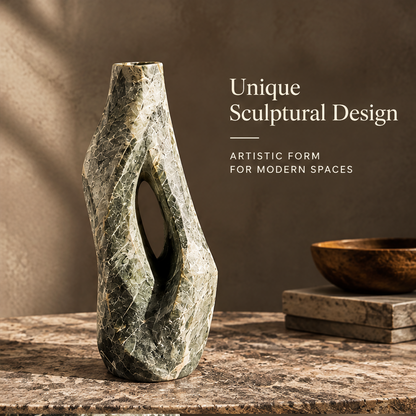 Unique Sculptural Design — artistic form for modern spaces, green marble vase standalone on stone surface
