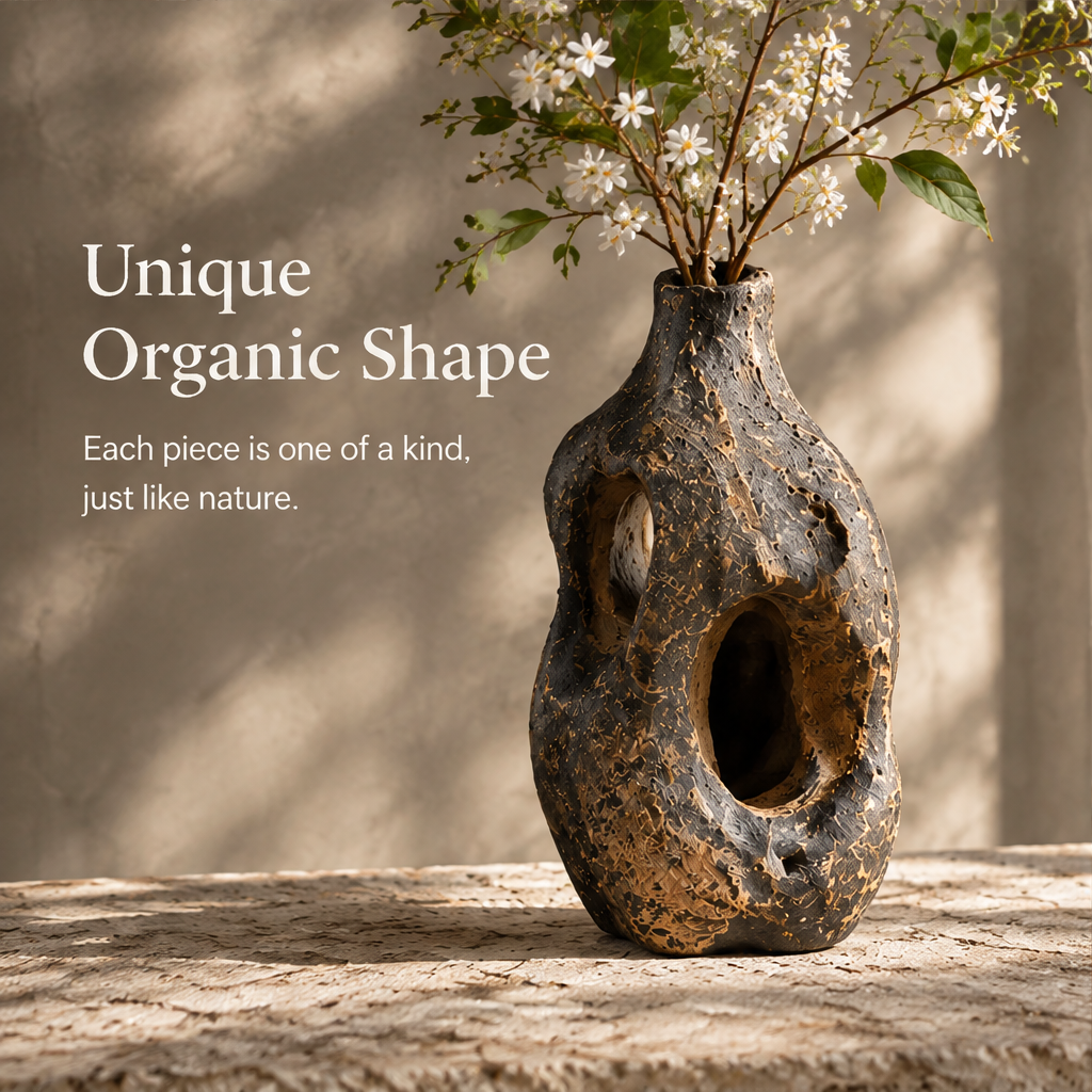 Natural Materials close-up — crafted from real tree roots and bamboo rattan, eco-friendly long-lasting natural texture detail