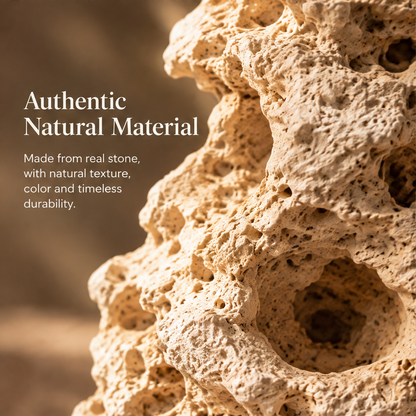 Authentic Natural Material close-up — made from real stone with natural texture, color and timeless durability, porous surface detail