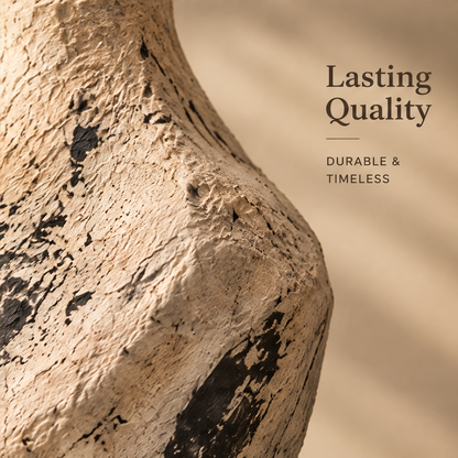 Close-up of stone-texture clay vase surface showing durable and timeless handcrafted quality