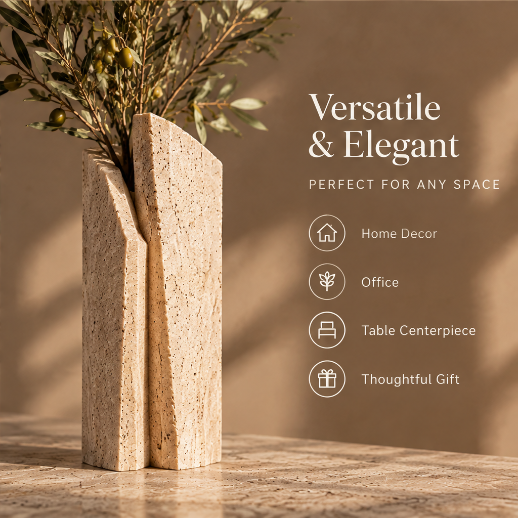 Versatile and Elegant — perfect for any space, dual-column stone vase suitable for home decor, office, table centerpiece, and gift