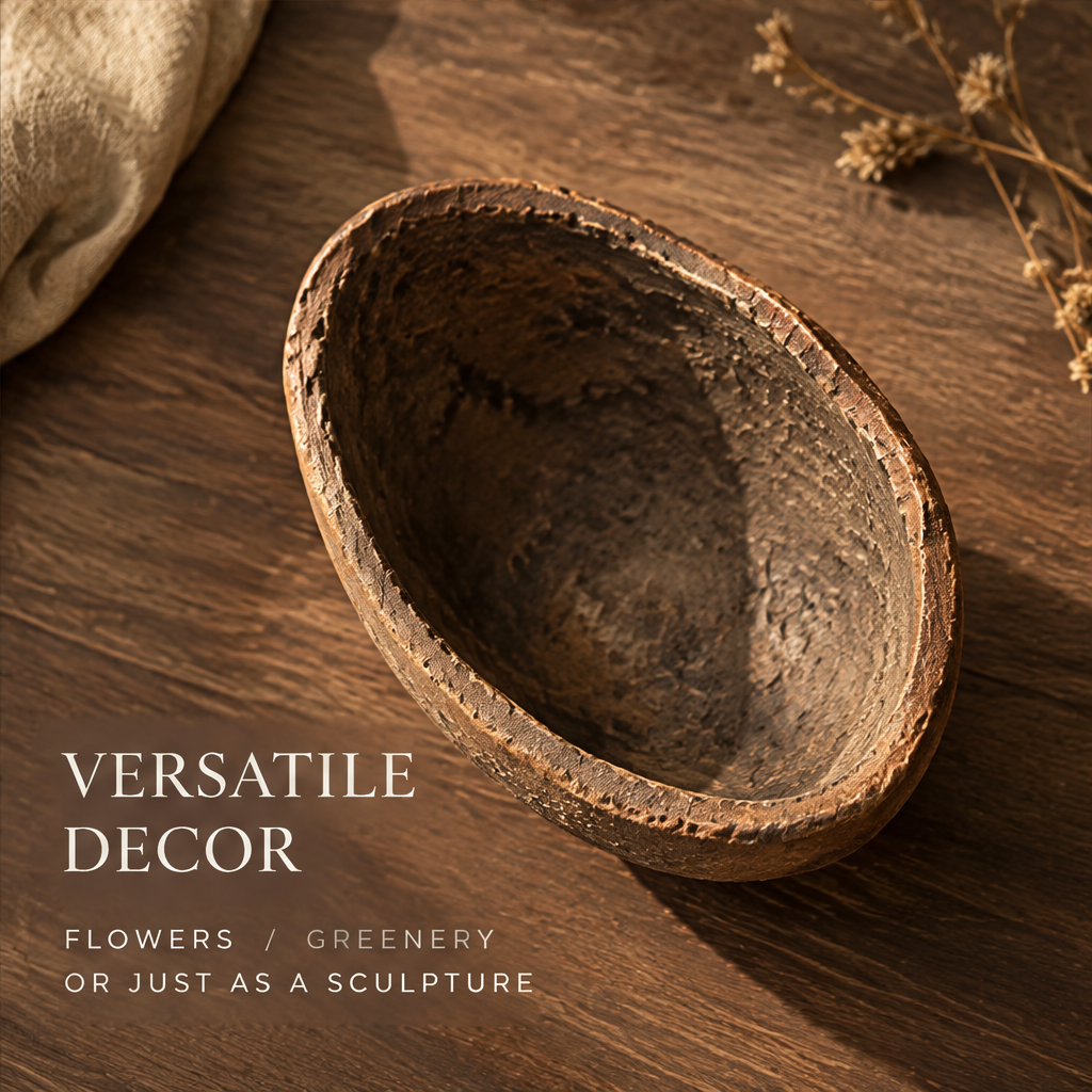 Top view of versatile decor clay bowl — suitable for flowers, greenery, or displayed as a sculpture