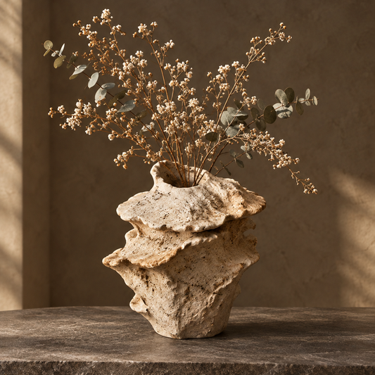 Artistic home decor clay vase holding dried wildflowers — Bring nature's beauty into your space